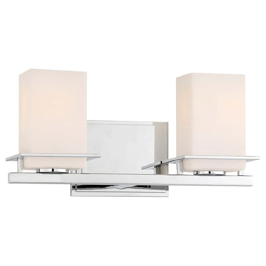 Minka Lavery Tournee 15in 2-Light Bath Vanity Light | Contemporary Chrome and Frosted Glass | Bathroom Vanity | 15 x 6 x 7 in | Model 3002-77