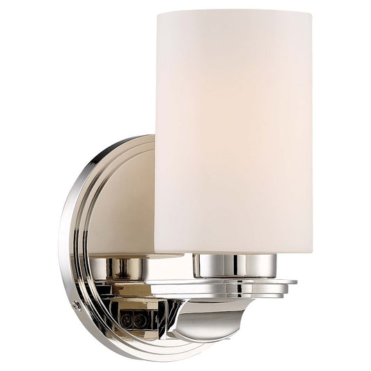 Minka Lavery Arrondir 1-Light Bath Vanity | Traditional Polished Nickel and Etched White Glass | Bathroom Vanity Light | 6 x 6 x 9 in | Model 3021-613