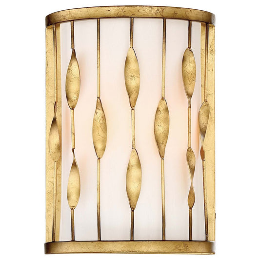 Minka Lavery Olivetas 9in 2-Light Wall Sconce | Hand-Textured Italian Terrace Gold Leaf and White Ribbed Fabric Shade | Living Room | Model 3051-571