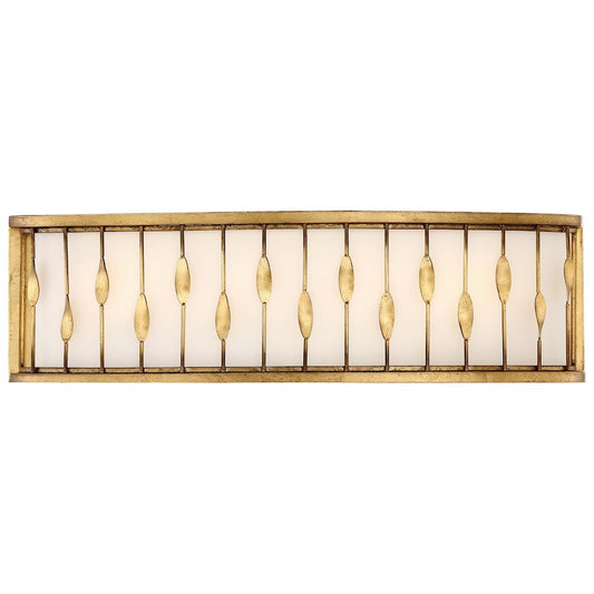 Minka Lavery Olivetas 24in 4-Light Vanity Light | Terrace Gold Leaf and White Fabric Shade | Bathroom Vanity | 24 x 7 x 5 in | Model 3054-571