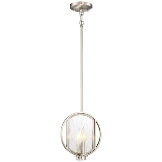 Minka Lavery Via Capri 9in 2-Light Mini Pendant | Brushed Nickel and Clear Wood Grain Water Glass | Kitchen Island & Dining Room | Model 3060-84