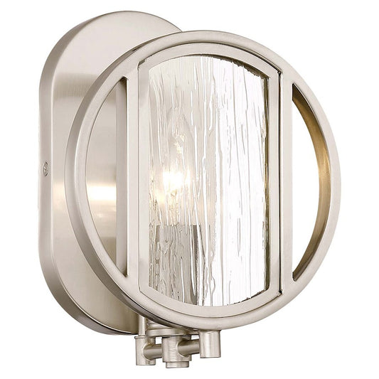 Minka Lavery Via Capri 7in 1-Light Vanity Light | Brushed Nickel and Clear Wood Grain Water Glass | Bathroom Vanity | Model 3061-84