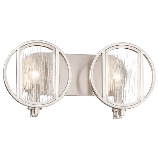 Minka Lavery Via Capri 16in 2-Light Vanity Light | Brushed Nickel and Clear Wood Grain Water Glass | Bathroom Vanity | Model 3062-84