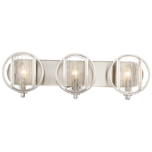 Minka Lavery Via Capri 25in 3-Light Bathroom Vanity Light | Contemporary Brushed Nickel and Clear Wood Grain Water Glass | Bathroom | Model 3063-84