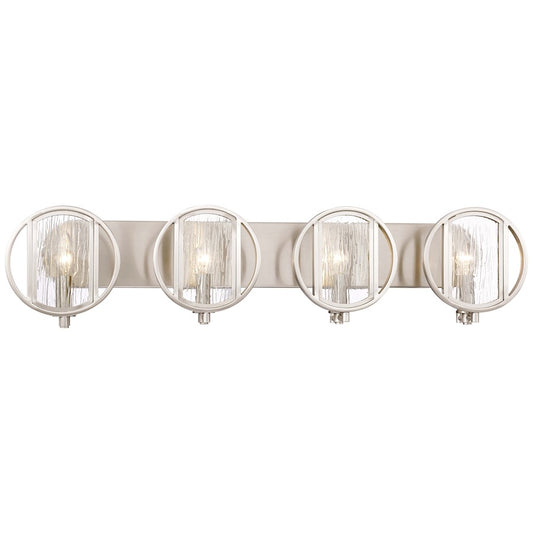 Minka Lavery Via Capri 34in 4-Light Bathroom Vanity Light | Contemporary Brushed Nickel and Clear Wood Grain Water Glass | Bathroom | Model 3064-84