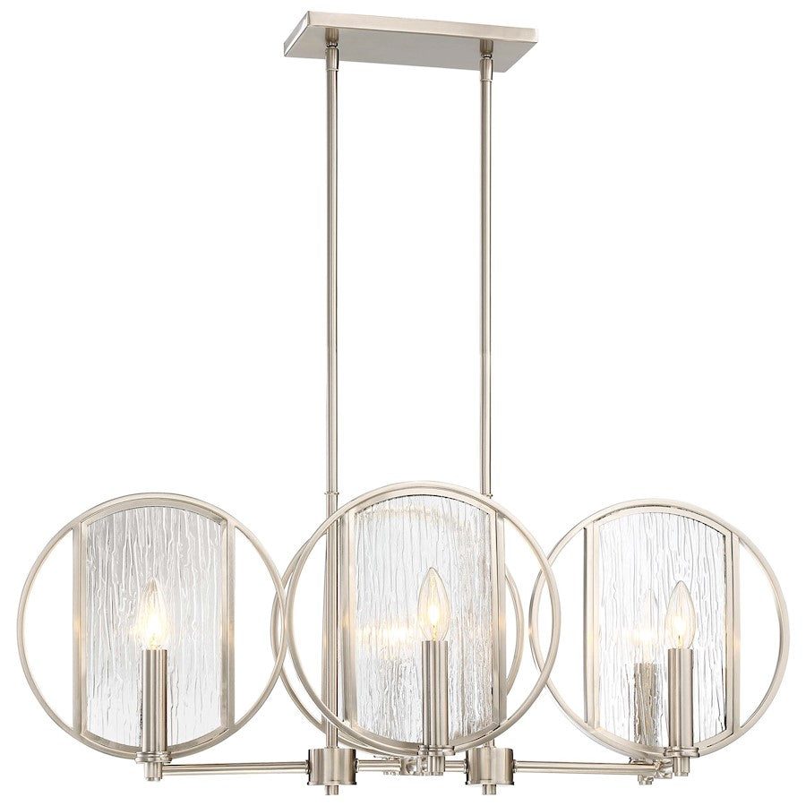 Minka Lavery Via Capri 32in 6-Light Island Light | Modern Brushed Nickel and Clear Wood Grain Water Glass | Kitchen Island | Model 3066-84