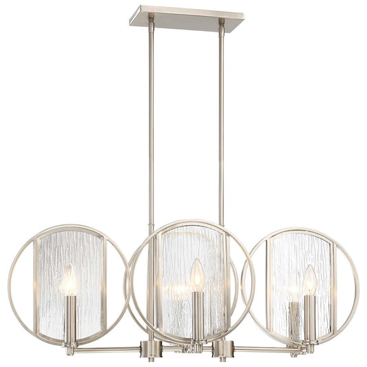 Minka Lavery Via Capri 32in 6-Light Island Light | Modern Brushed Nickel and Clear Wood Grain Water Glass | Kitchen Island | Model 3066-84