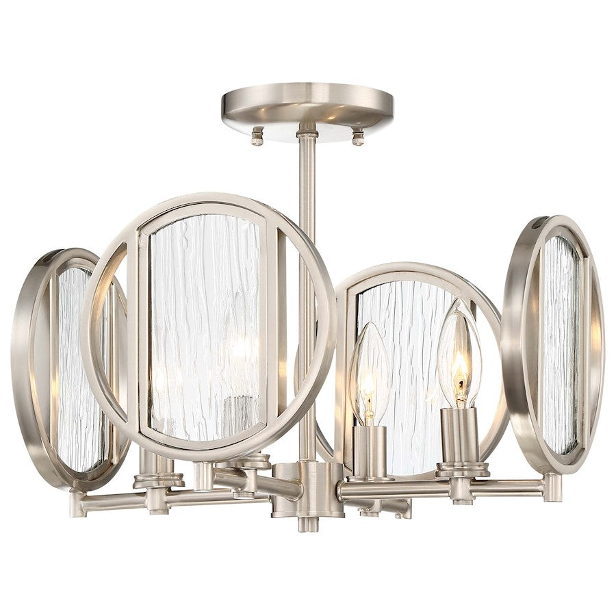 Minka Lavery Via Capri 15in 4-Light Semi-Flush Mount | Contemporary Brushed Nickel and Clear Wood Grain Water Glass | Entryway & | Model 3067-84