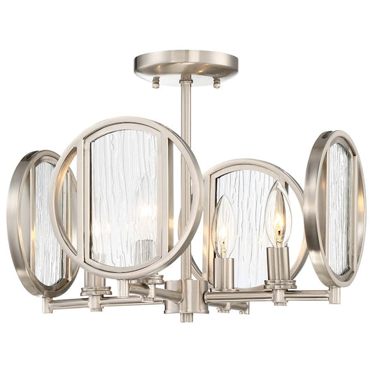 Minka Lavery Via Capri 15in 4-Light Semi-Flush Mount | Contemporary Brushed Nickel and Clear Wood Grain Water Glass | Entryway & | Model 3067-84