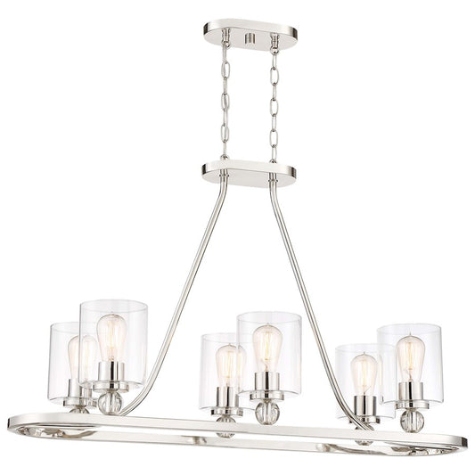 Minka Lavery Studio 5 38in 5-Light Island Light | Polished Nickel and Clear Glass | Kitchen Island & Dining Room | 38 x 14 x 24 in | Model 3076-613