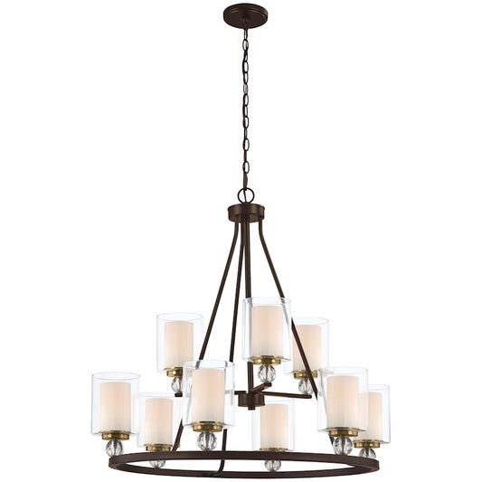 Minka Lavery Studio 5 32in Chandelier | Painted Bronze with Natural Brush and Clear Glass | Dining Room & Living Room | Model 3079-416