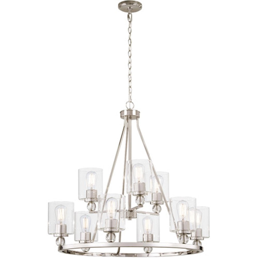 Minka Lavery Studio 32in 5-Light Chandelier | Transitional Polished Nickel and Clear Glass | Dining Room & Living Room | Model 3079-613
