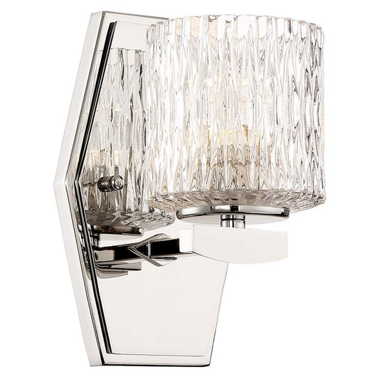 Minka Lavery Maginot 5in LED Bath Vanity Light | Polished Nickel and Textured Clear Glass | Bathroom Vanity & Powder Room | Model 3081-613-L