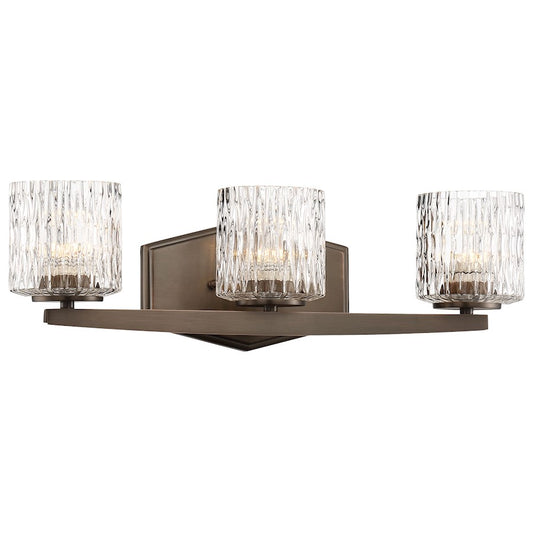 Minka Lavery Maginot 19in 3-Light LED Vanity Light | Transitional Harvard Court Bronze and Textured Clear Glass | Bathroom Vanity | Model 3083-281-L