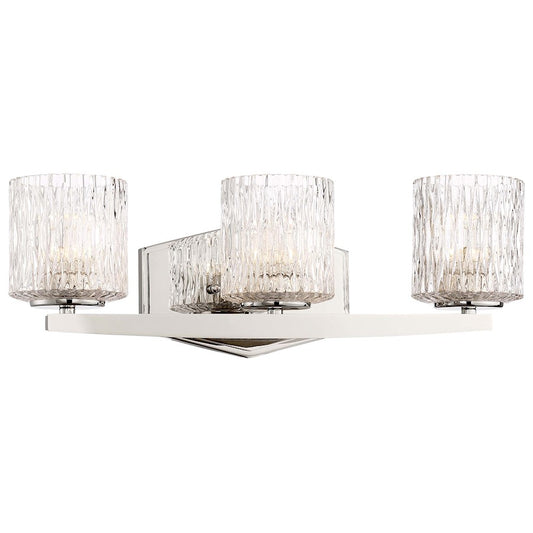 Minka Lavery Maginot 19in 3-Light LED Vanity Light | Transitional Polished Nickel and Textured Clear Glass | Bathroom Vanity | Model 3083-613-L