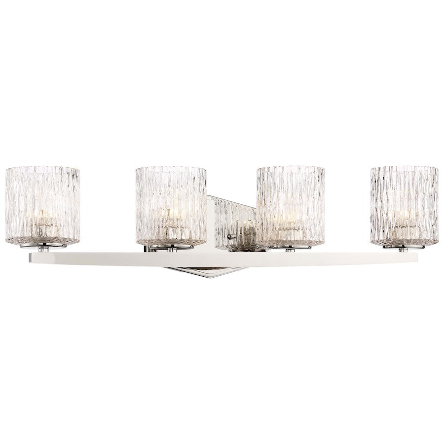 Minka Lavery Maginot XL 26in 4-Light LED Vanity Light | Transitional Polished Nickel and Textured Clear Glass | Bathroom Vanity | Model 3084-613-L