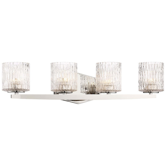 Minka Lavery Maginot XL 26in 4-Light LED Vanity Light | Transitional Polished Nickel and Textured Clear Glass | Bathroom Vanity | Model 3084-613-L