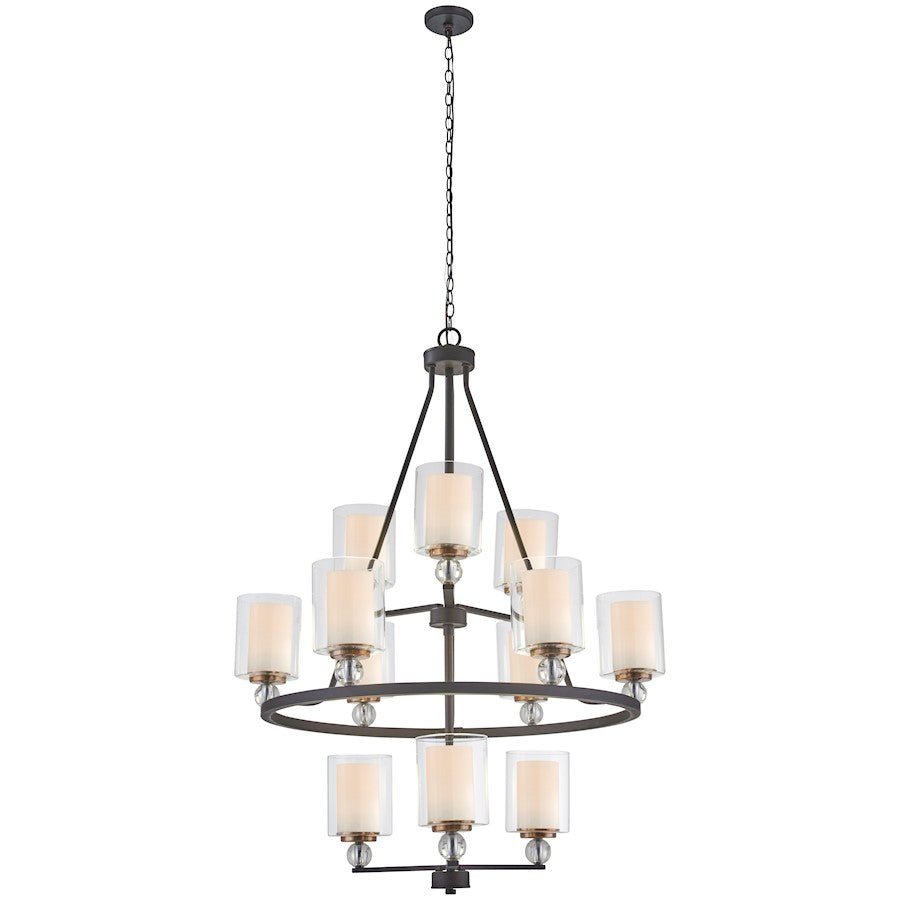 Minka Lavery Studio 32in 5-Light Chandelier | Urban Painted Bronze and Natural Brushed Brass with Glass Shades | Dining Room & | Model 3088-416