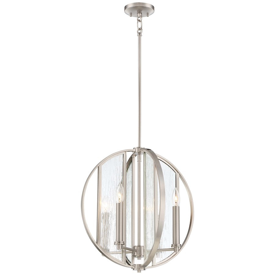 Minka Lavery Via Capri 18in Pendant | Transitional Brushed Nickel and Clear Wood Grain Glass | Kitchen Island & Dining Room | Model 3165-84