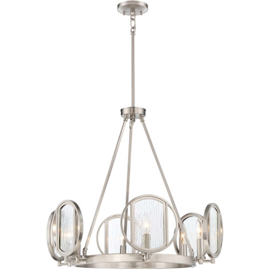 Minka Lavery Via Capri 26in 4-Light Chandelier | Transitional Brushed Nickel and Clear Wood Grain Water Glass | Dining Room & Living | Model 3166-84