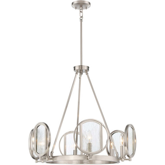 Minka Lavery Via Capri 26in 4-Light Chandelier | Transitional Brushed Nickel and Clear Wood Grain Water Glass | Dining Room & Living | Model 3166-84