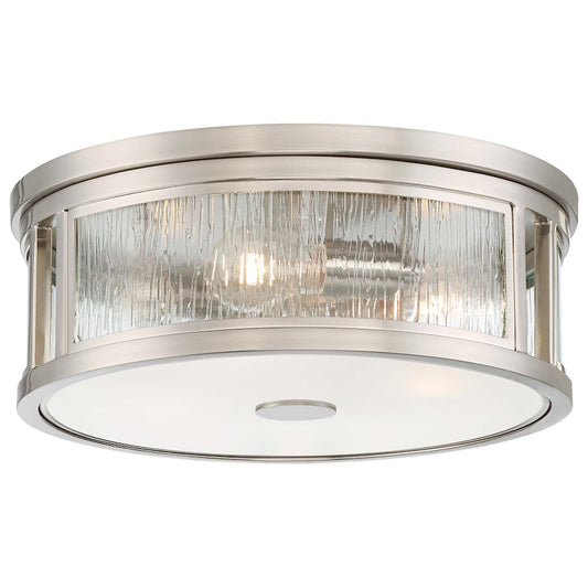 Minka Lavery Via Capri 16in 2-Light Flush Mount | Transitional Brushed Nickel and Clear Water Glass | Bedroom & Hallway Ceiling Light | Model 3168-84