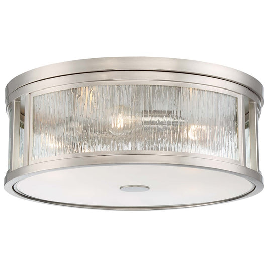 Minka Lavery Via Capri 20in 3-Light Flush Mount | Transitional Brushed Nickel and Clear Wood Grain Water Glass | Hallway & Bedroom | Model 3169-84