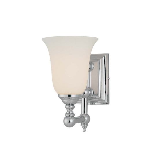 Minka Lavery Tafalla 9in 1-Light Bath Vanity Light | Traditional Chrome and White Glass | Bathroom Vanity & Powder Room | Model 3221-77