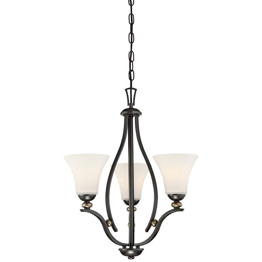 Minka Lavery Shadowglen 20in 3-Light Chandelier | Transitional Lathan Bronze with Gold Accents | Dining Room & Kitchen Island | Model 3283-589
