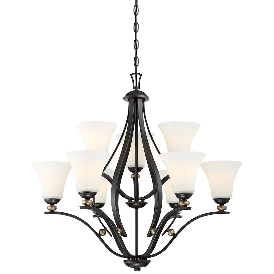 Minka Lavery Shadowglen 30in 9-Light Chandelier | Transitional Lathan Bronze with Gold | Dining Room & Living Room | 30 x 30 x 29 in | Model 3289-589
