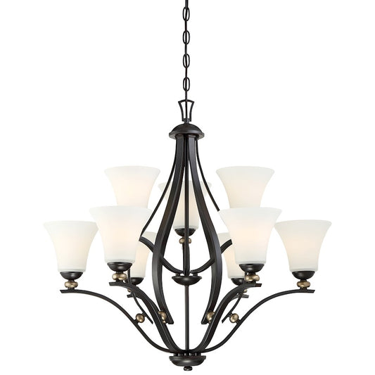 Minka Lavery Shadowglen 30in 9-Light Chandelier | Transitional Lathan Bronze with Gold | Dining Room & Living Room | 30 x 30 x 29 in | Model 3289-589