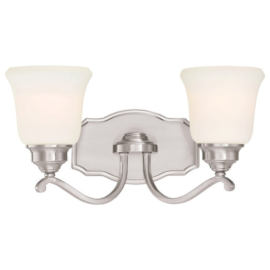 Minka Lavery Savannah Row 18in 2-Light Vanity Light | Traditional Brushed Nickel and White Glass | Bathroom Vanity | 18 x 7 x 8 in | Model 3322-84
