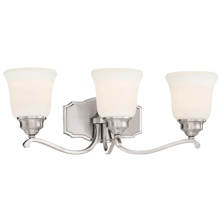 Minka Lavery Savannah Row 23in 3-Light Vanity Light | Traditional Brushed Nickel and White Glass | Bathroom Vanity | 23 x 8 x 8 in | Model 3323-84
