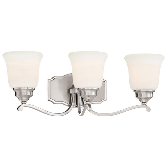 Minka Lavery Savannah Row 23in 3-Light Vanity Light | Traditional Brushed Nickel and White Glass | Bathroom Vanity | 23 x 8 x 8 in | Model 3323-84