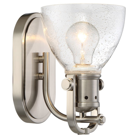 Minka Lavery 1-Light Bath Vanity Light | Brushed Nickel Transitional Wall Sconce | Bathroom & Powder Room | 8 in H | Model 3411-84