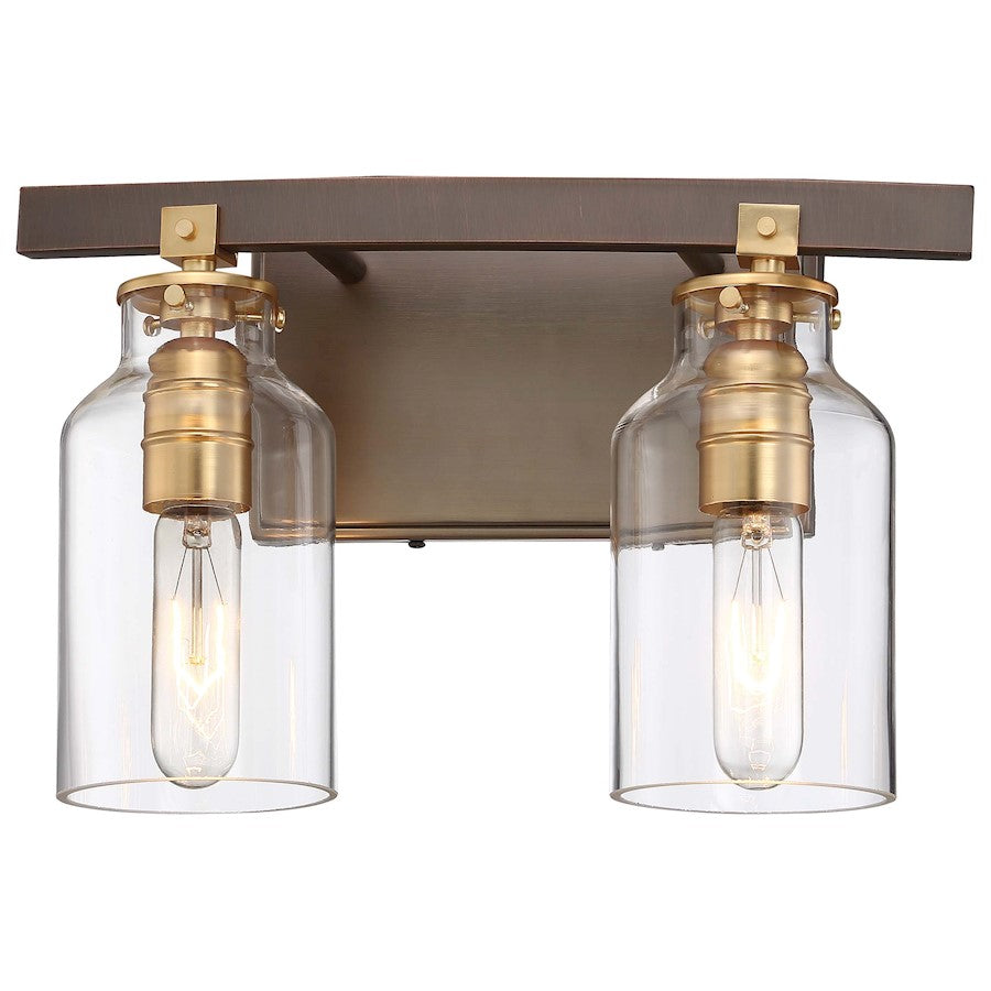 Minka Lavery Morrow 2-Light Bath Vanity Light | Industrial Harvard Court Bronze with Gold Highlights | Bathroom & Powder Room | Model 3552-588