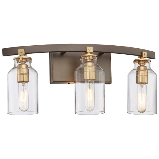 Minka Lavery Morrow 3-Light Bath Vanity Light | Industrial Harvard Court Bronze with Gold Highlights | Bathroom & Powder Room | Model 3553-588