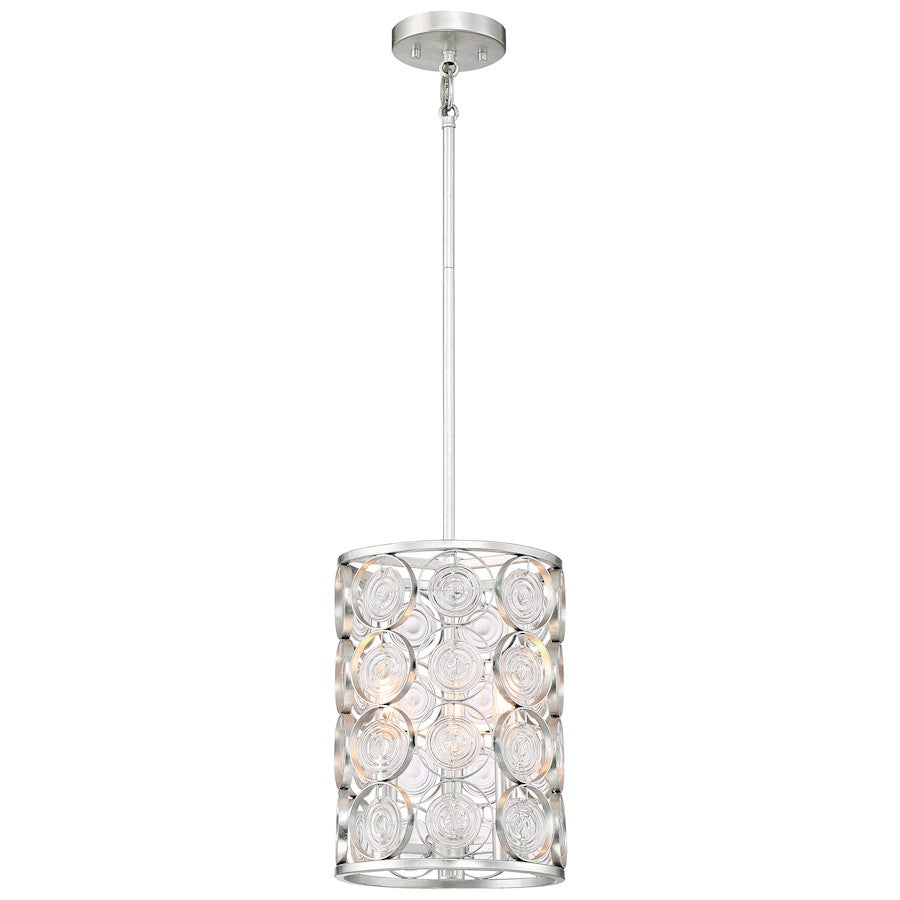 Minka Lavery Culture Chic 9in 1-Light Mini Pendant | Catalina Silver Steel and Ripple Glass | Kitchen Island & Dining Nook | Model 3663-598