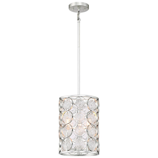 Minka Lavery Culture Chic 9in 1-Light Mini Pendant | Catalina Silver Steel and Ripple Glass | Kitchen Island & Dining Nook | Model 3663-598