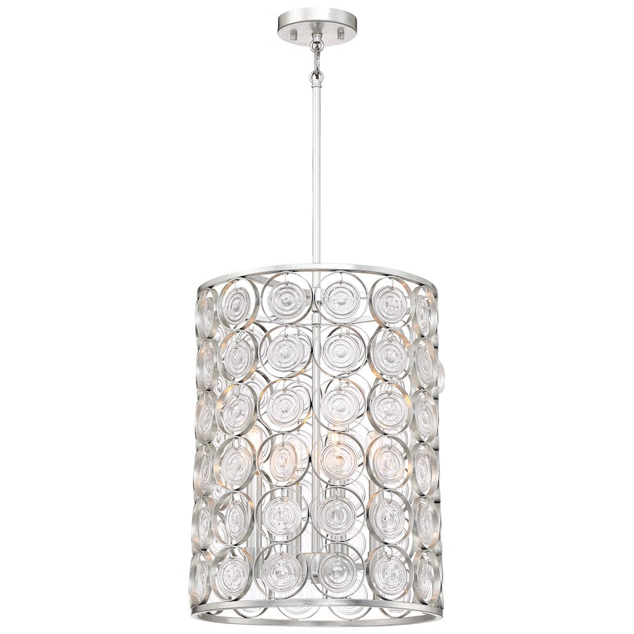 Minka Lavery Culture Chic 14in 1-Light Pendant | Glamorous Catalina Silver Steel and Ripple Glass | Dining Room & Entryway | Model 3664-598