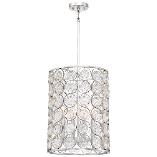 Minka Lavery Culture Chic 14in 1-Light Pendant | Glamorous Catalina Silver Steel and Ripple Glass | Dining Room & Entryway | Model 3664-598