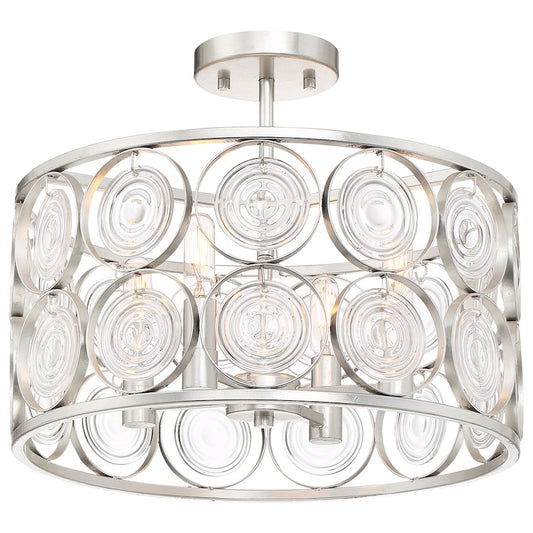 Minka Lavery Culture Chic 16in Semi-Flush Mount | Glamorous Catalina Silver Steel and Ripple Glass | Entryway & Hallway | Model 3669-598