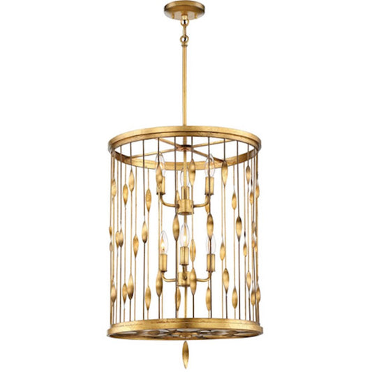Minka Lavery Olivetas 18in 1-Light Pendant | Il Terrace Gold Leaf and White Fabric | Kitchen Island & Dining Room | 18 x 18 x 26 in | Model 4052-571