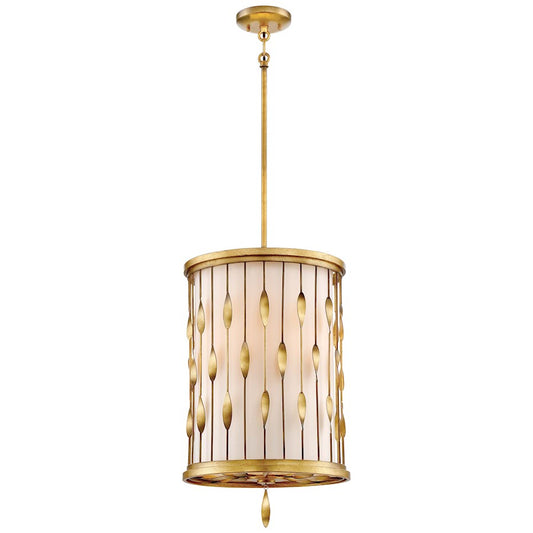 Minka Lavery Olivetas 14in 3-Light Pendant | Il Terrace Gold Leaf and White Fabric | Kitchen Island & Dining Room | 14 x 22 in | Model 4053-571