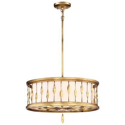 Minka Lavery Olivetas 20in 3-Light Pendant Convertible | Hand Textured Gold Leaf and White Ribbed Fabric Shade | Dining Room & | Model 4054-571