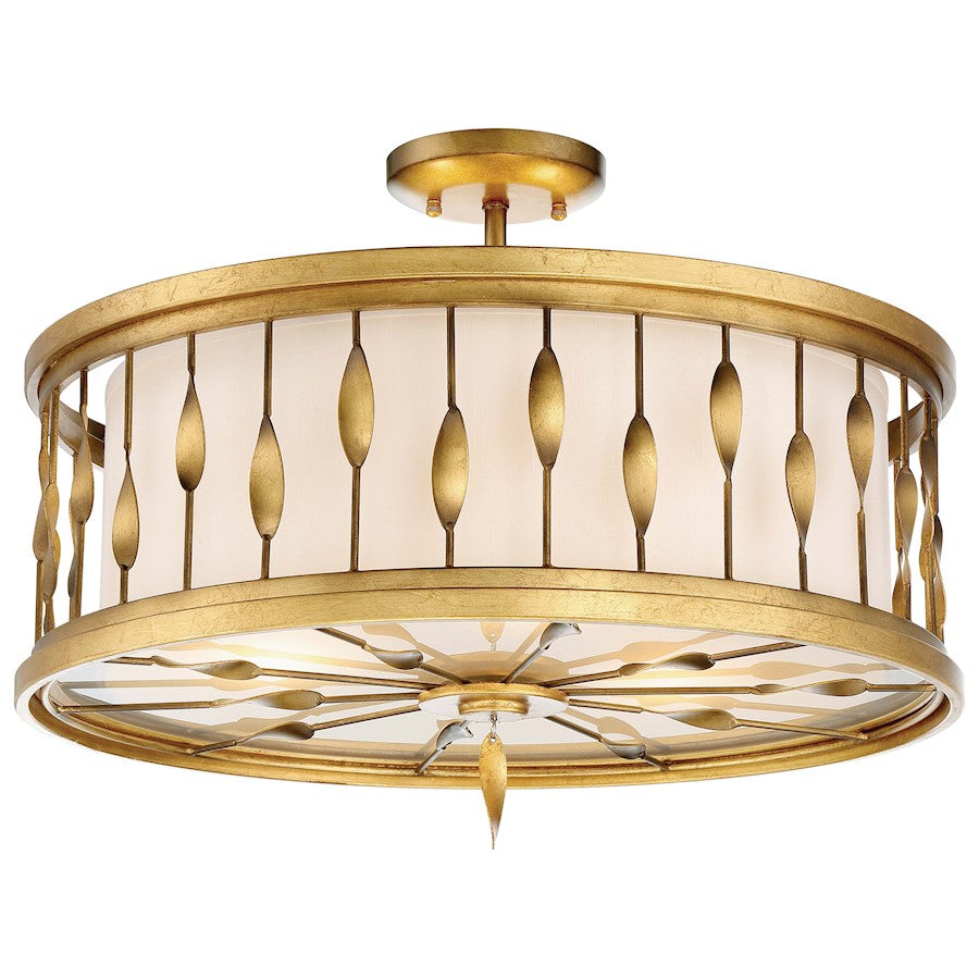 Minka Lavery Olivetas 20in 3-Light Pendant Convertible | Hand Textured Gold Leaf and White Ribbed Fabric Shade | Dining Room & | Model 4054-571