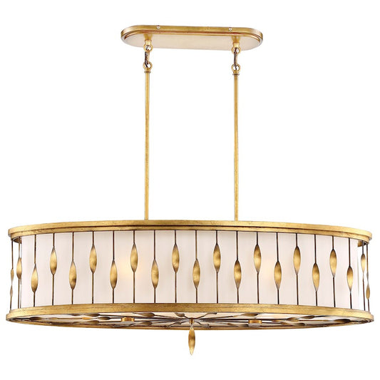 Minka Lavery Olivetas 40in 6-Light Island Light | Hand Textured Gold Leaf and White Ribbed Fabric Shade | Kitchen Island & Dining | Model 4056-571
