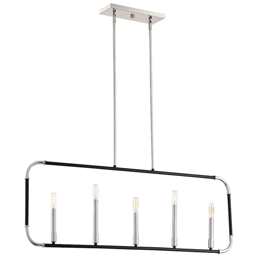 Minka Lavery Liege 42in 5-Light Island Light | Transitional Matte Black and Polished Nickel | Kitchen Island & Dining Room | Model 4065-572