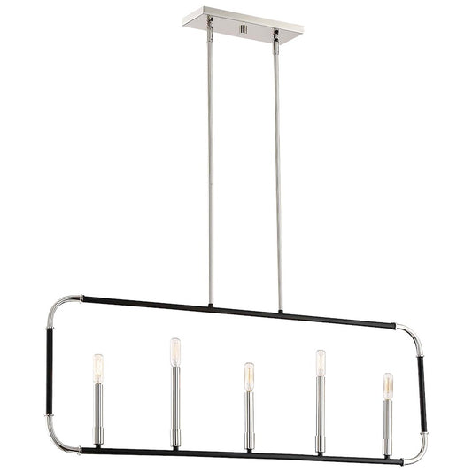Minka Lavery Liege 42in 5-Light Island Light | Transitional Matte Black and Polished Nickel | Kitchen Island & Dining Room | Model 4065-572