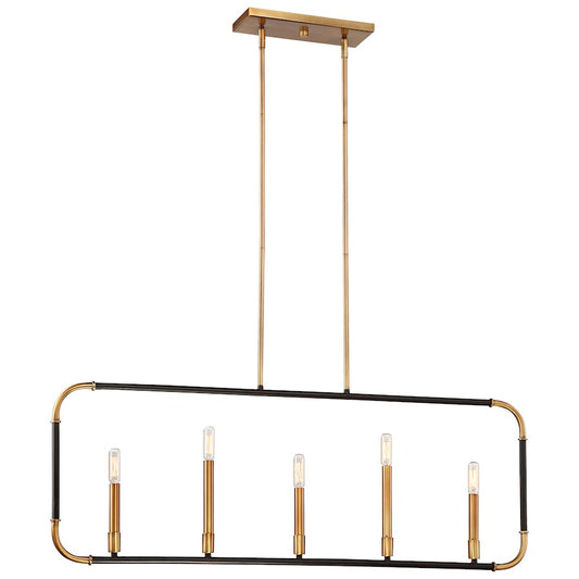 Minka Lavery Liege 42in 5-Light Island Light | Aged Kinston Bronze and Brass | Kitchen Island & Dining Room | 42 x 16 in | Model 4065-660